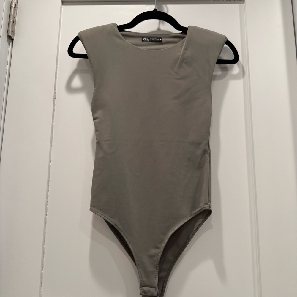 ZARA Shoulder Pad Bodysuit – Size Small (Sage Green)